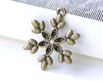 Antique Bronze Snowflake Leaf Charms Pendants Set of 10 A8104