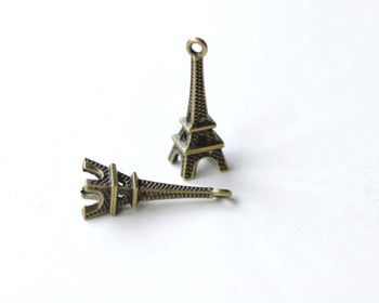 Eiffel Tower Charms Antique Bronze 3D Thick Pendants Set of 20 A8094