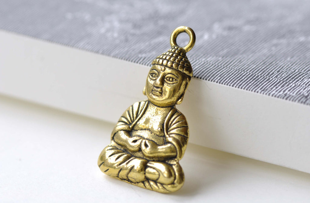 Antique Gold Sitting Buddha Charms 24x34mm Set of 5 A8099