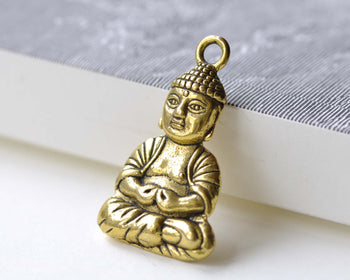 Antique Gold Sitting Buddha Charms 24x34mm Set of 5 A8099