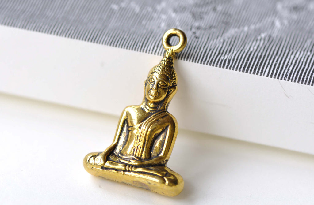 Sitting Buddha Charms Antique Gold Religious Pendants Set of 5 A8100