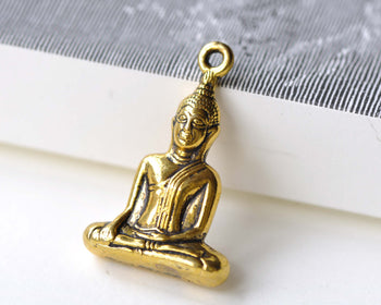 Sitting Buddha Charms Antique Gold Religious Pendants Set of 5 A8100