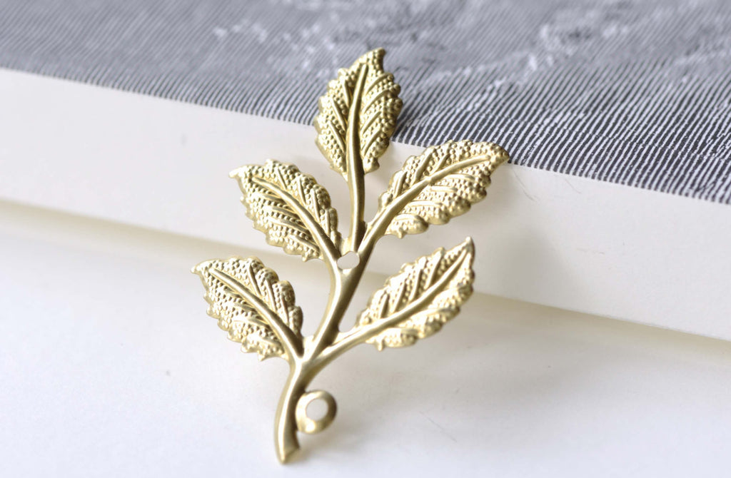 Raw Brass Tree Leaf Stamping Charms  33x50mm Set of 10 A8107