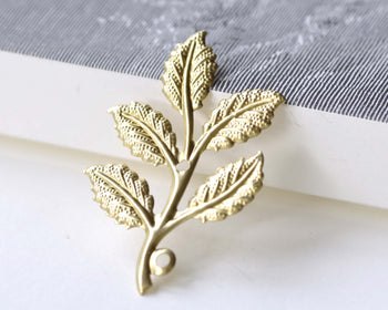 Raw Brass Tree Leaf Stamping Charms  33x50mm Set of 10 A8107