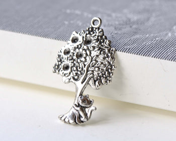 Antique Silver Cat Tree Pendants Charms 22x36mm Set of 10 A8112
