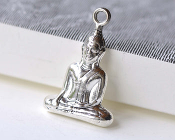 Antique Silver Sitting Buddha Charms Religious Pendants Set of 5 A8114