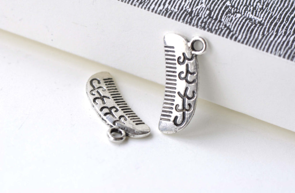 Hair Comb Charms Antique Silver Vintage Pendants Set of 20 A8117