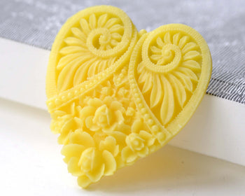 Yellow Resin Heart Flower Cameo Cabochon Set of 10 A8124