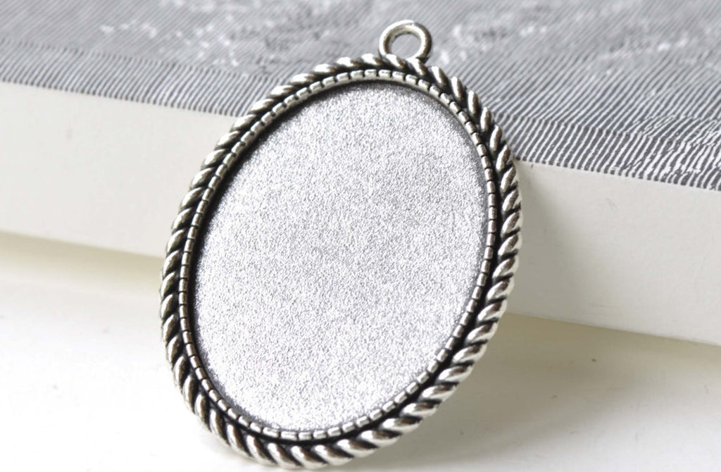 6 pcs Antique Silver Oval Base Setting Pendants Tray A8125