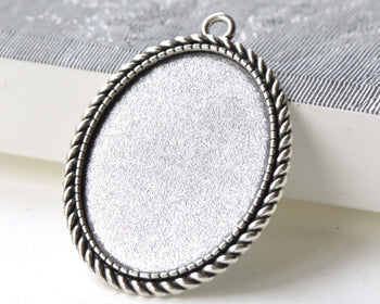 6 pcs Antique Silver Oval Base Setting Pendants Tray A8125