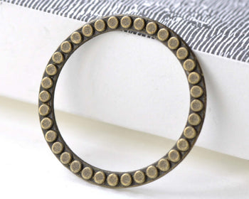 Antique Bronze Round Circle Dot Pattern Rings 29mm Set of 20 A8129