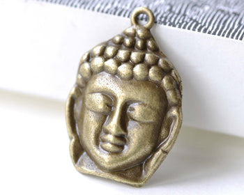 Buddha Head Charms Antique Bronze Religious Charms Set of 10 A8134