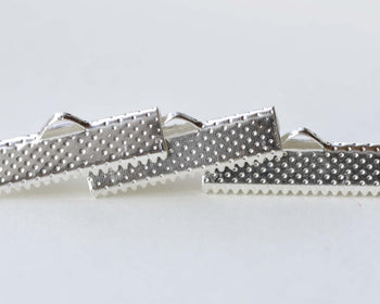Silvery Gray Ribbon Ends Clamps Fasteners Clasps  25mm Set of 50 A8140