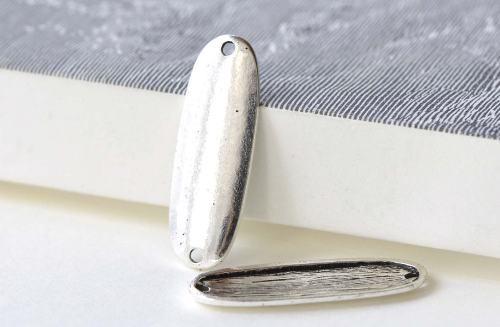Antique Silver Oval Connectors Blank Tag Charms Set of 10 A8143