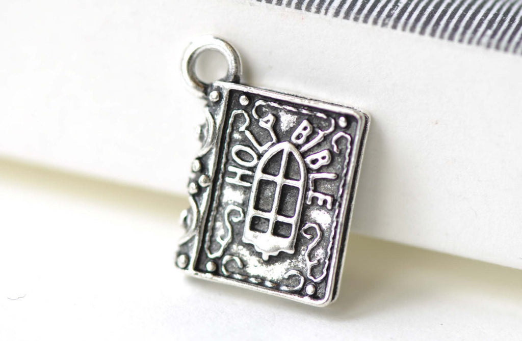 Holy Bible Classic Book Antique Silver 3D Charms  Set of 10 A8145