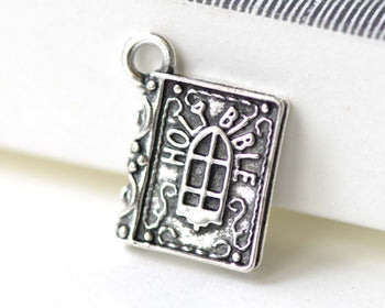 Holy Bible Classic Book Antique Silver 3D Charms  Set of 10 A8145