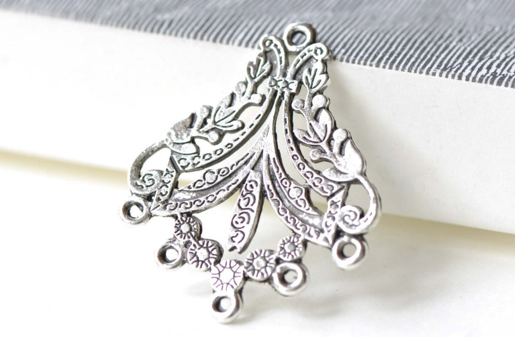Antique Silver Flat Chandelier Earring Drops Pendant Set of 10 A8146