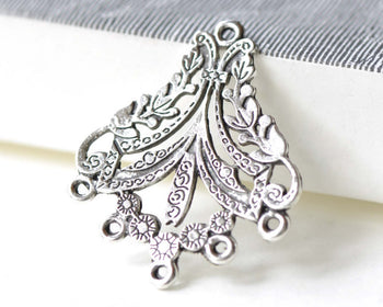 Antique Silver Flat Chandelier Earring Drops Pendant Set of 10 A8146