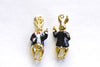 Gold Enamel Rabbit in Suit Pendants Charms 14x36mm Set of 2 A8154