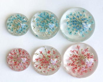 10 pcs Resin Cabochon Round Dome Blue Red Flower Pendants