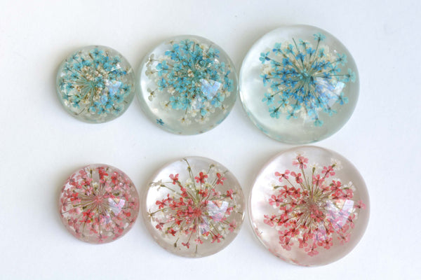 10 pcs Resin Cabochon Round Dome Blue Red Flower Pendants