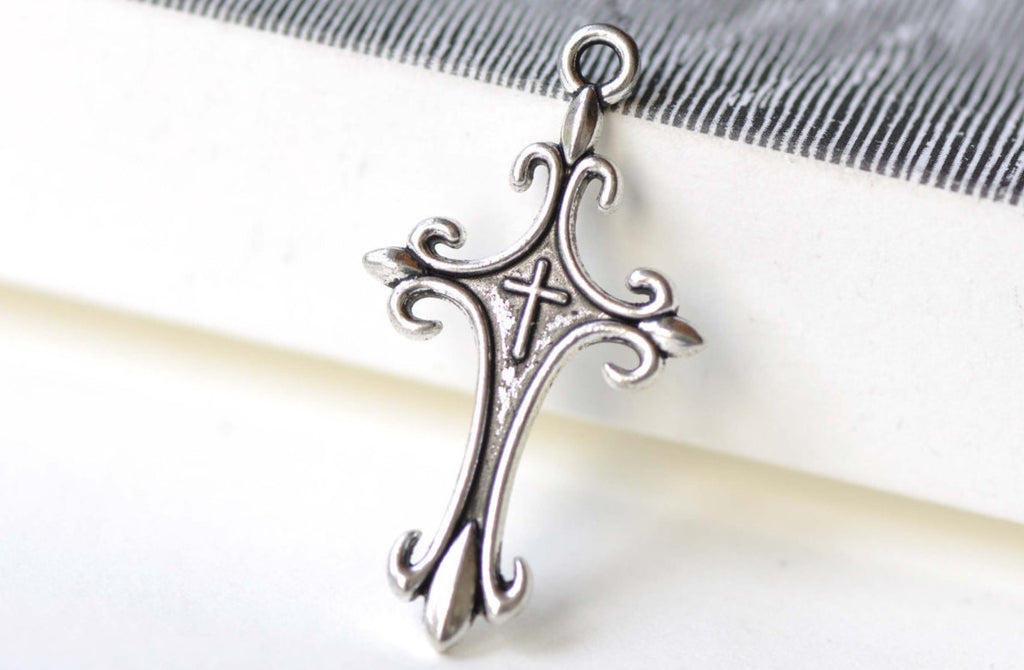 Fancy Cross Charms Antique Silver Royal Pendants Set of 10 A8170