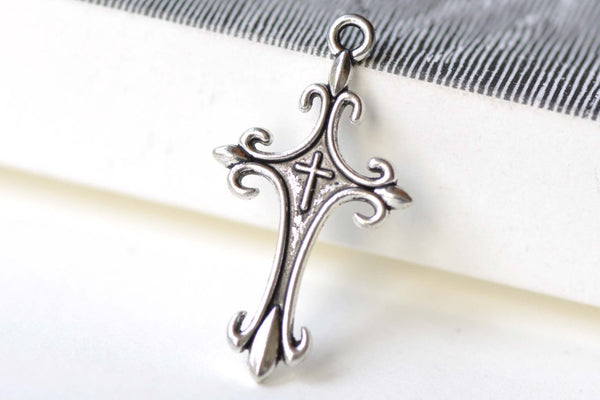 Fancy Cross Charms Antique Silver Royal Pendants Set of 10 A8170