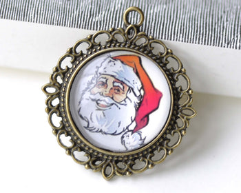 Santa Claus Photo Glass Cabochon Round Cameo 25mm Set of 5 A8198