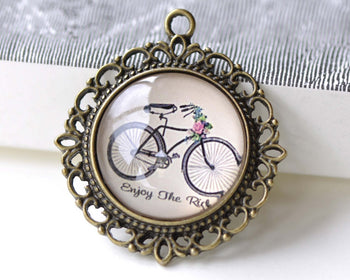 Bicycle Photo Glass Cabochon Dome Round Cameo 25mm Set of 5 A8200