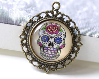 Skull Photo Glass Cabochon Dome Round Cameo 25mm Set of 5 A8201