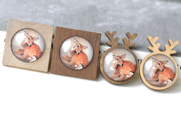 Wooden Pendant Tray Antler/Square Bezel Settings Set of 4