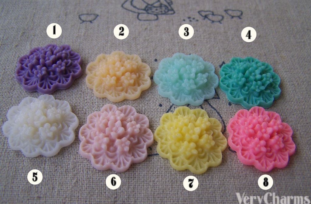 Resin Round Flower Bundle Cameo Cabochon 20mm Flat Back