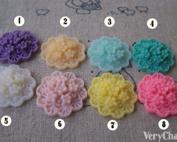Resin Round Flower Bundle Cameo Cabochon 20mm Flat Back