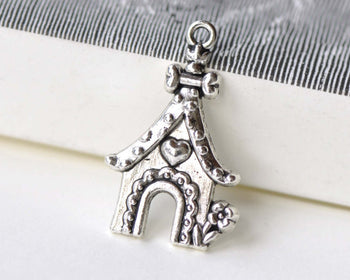 Antique Silver Heart Dog Pet House Charms 20x31mm Set of 10 A8233