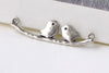 Antique Silver Love Bird Connectors Sparrow On Branch Set of 10 A8234