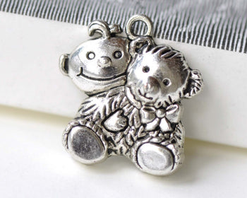 SALE Antique Silver Toy Bear Charms Pendants 25x26mm Set of 10 A8237