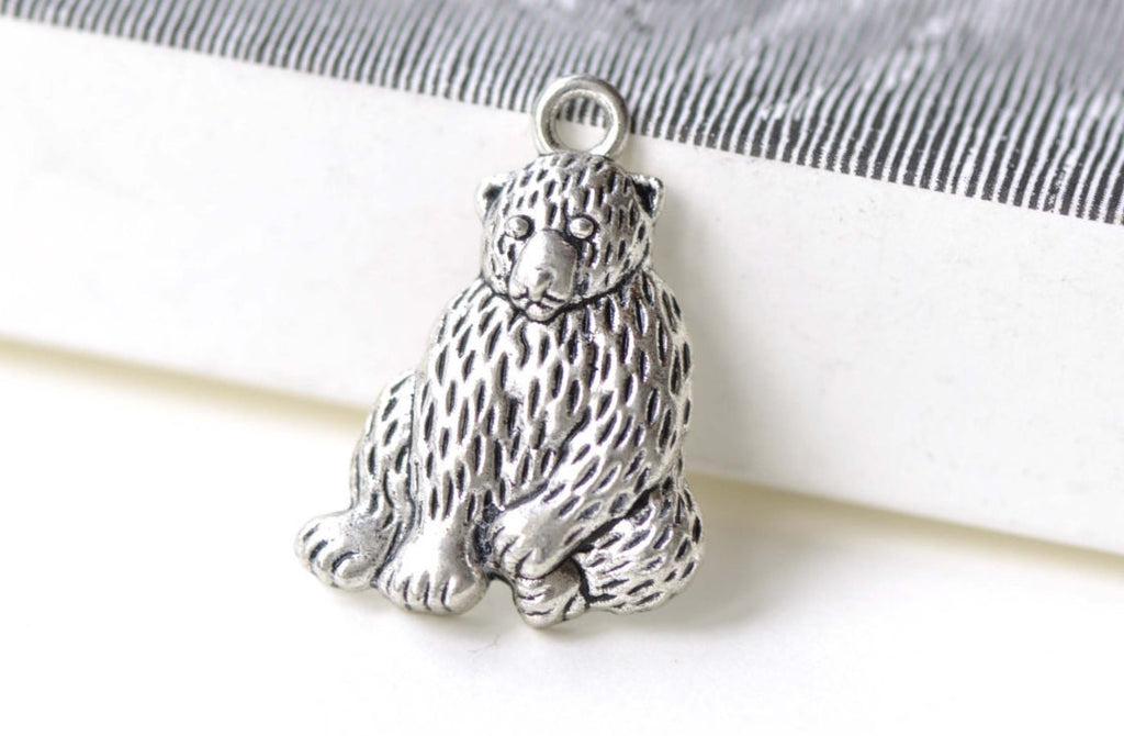 Antique Silver Sitting Bear Charms 20x26mm Set of 10 A8238