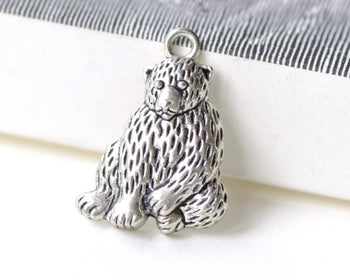 Antique Silver Sitting Bear Charms 20x26mm Set of 10 A8238