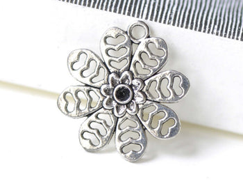 Heart Flower Charms Antique Silver Snowflake Pendants Set of 10 A7936