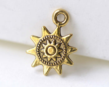 Antique Gold Sun Charms 12x17mm Double Sided Set of 30 A8239