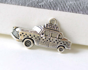 Antique Silver I love NY Taxi Cab Charms 17x33mm Set of 10 A8241
