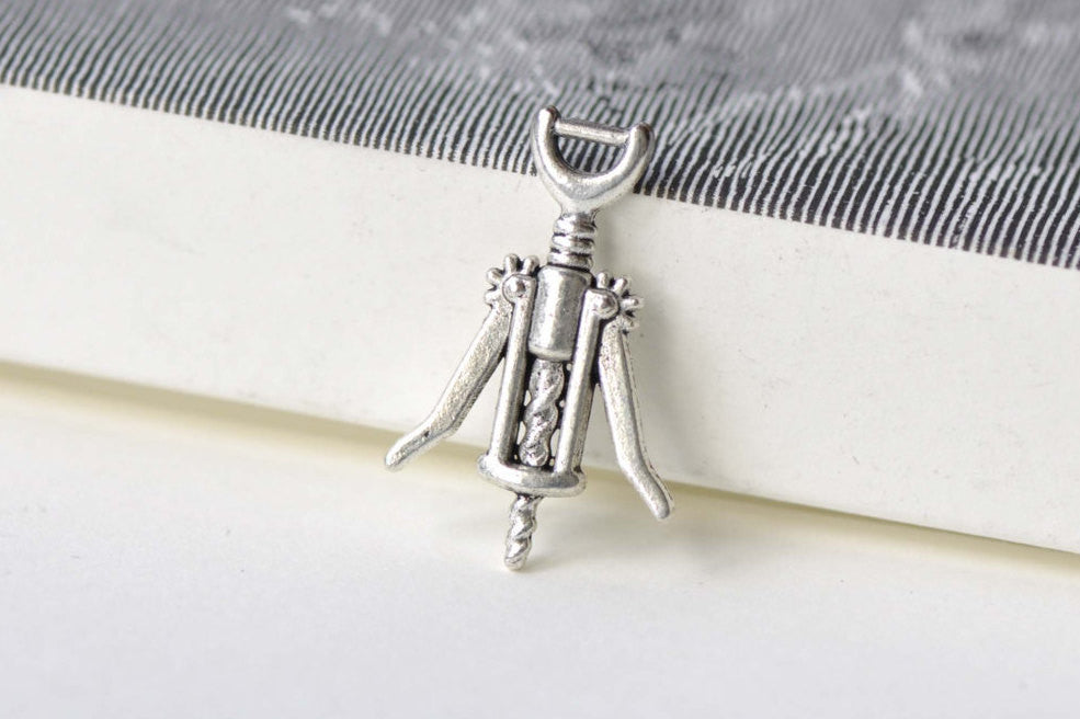 Antique Silver Corkscrew Wine Opener Charms 17x26mm Set of 10 A8242