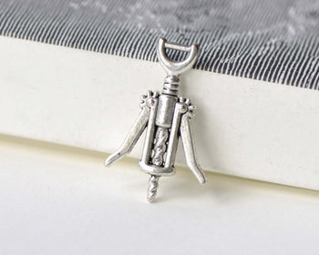 Antique Silver Corkscrew Wine Opener Charms 17x26mm Set of 10 A8242