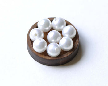 Half Drilled White Round Pearl Beads Loose Beads  Set of 10