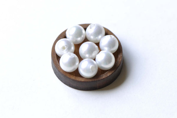 Half Drilled White Round Pearl Beads Loose Beads  Set of 10