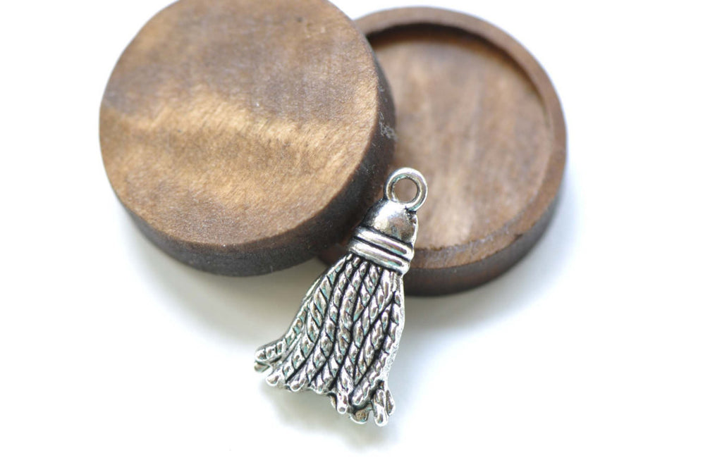 Metal Tassel Charms Antique Silver Finish 12x21mm Set of 20 A8244