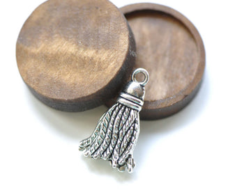 Metal Tassel Charms Antique Silver Finish 12x21mm Set of 20 A8244