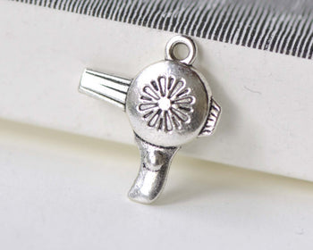 Antique Silver Hair Dryer Charms Barber Shop Pendants Set of 10 A8256
