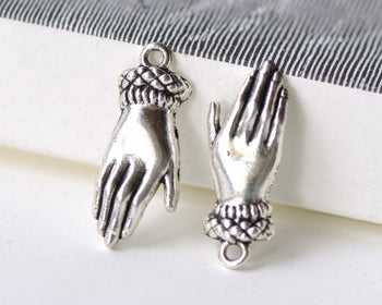 Antique Silver Elegant Lady Hand Charms 10x26mm Set of 20 A8254