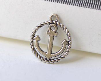 Anchor Ring Charms Antique Silver Nautical Pendants Set of 20 A8258